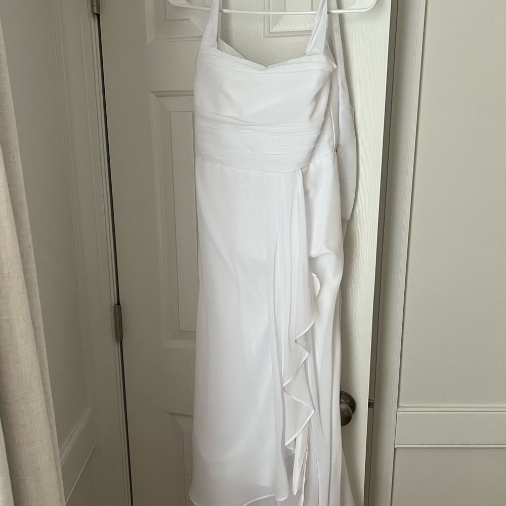 White Strapless Ruffled Evening Dress